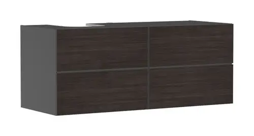Waschtischunterschrank in Schiefergrau von Hansgrohe mit vier Schubkästen, geeignet für Konsolen Aufsatzwaschtisch, mit geschliffener Oberfläche, links montierbar.